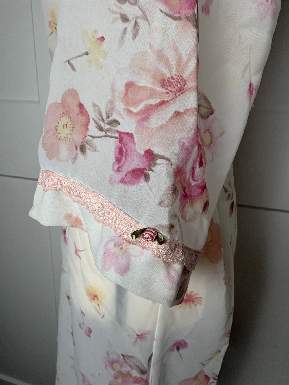 Rose floral lace coquette fairy cottage core euro bathrobe chemise layer large - Picture 3 of 7